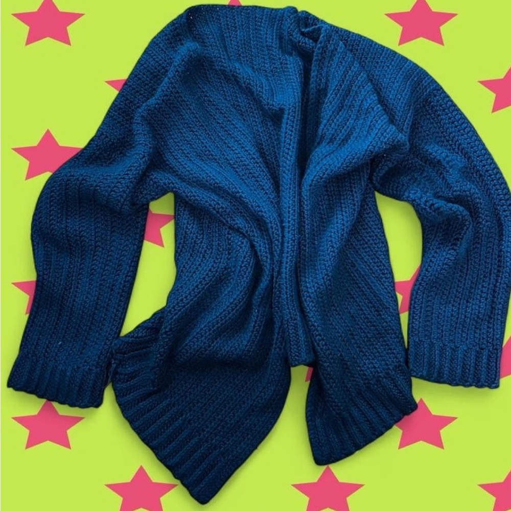 Women's Open-Front Chunky Knit Cardigan Sweater - Navy Blue